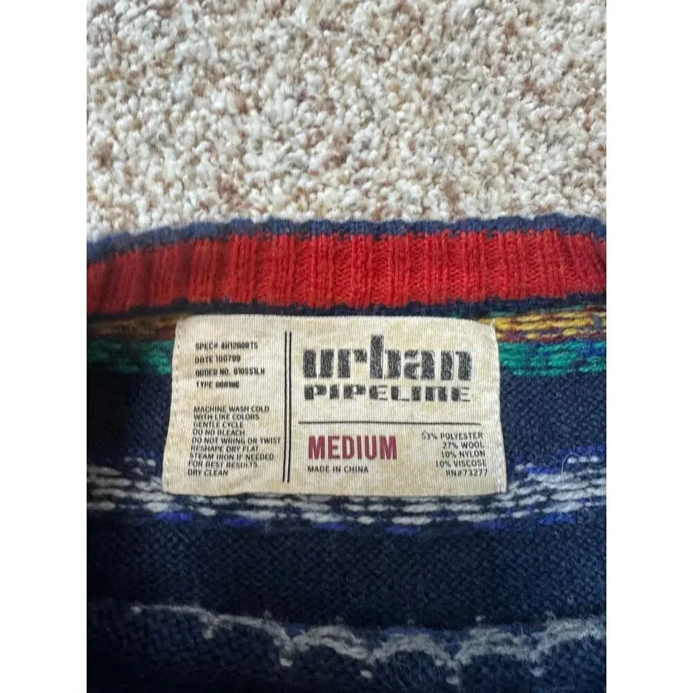 Urban Pipeline Fair Isle Crewneck Men's Sweater, Size Medium, Wool Blend
